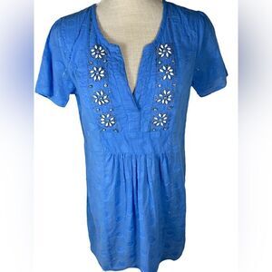 Mud Pie Gorgeous Blue Rhinestone Embellished Swimsuit Coverup Tunic Dress